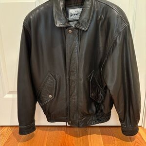 Classic Black Leather Bomber Jacket